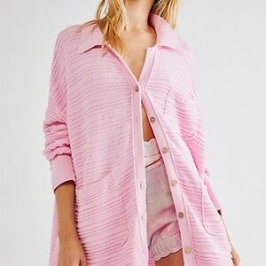 Soft Pastel Pink Button-Front Knit Cardigan